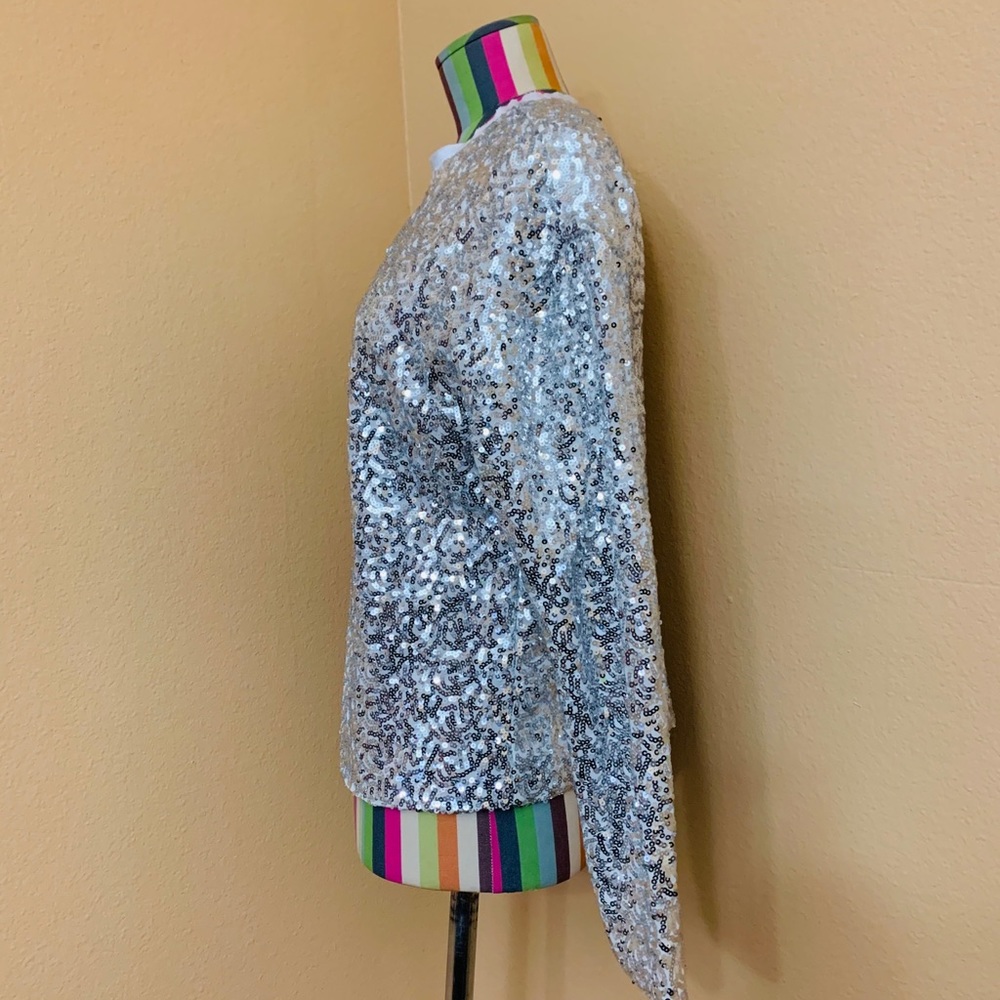 Nwot Something Navy Silver Sequin Sweatshirt 0354 - image 5